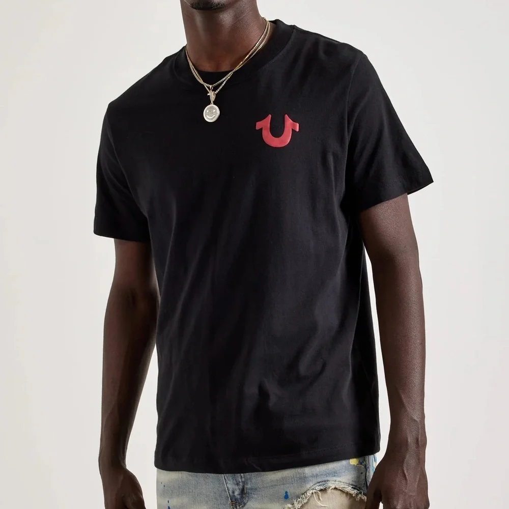True Religion Men L Short Sleeve Big U Silicone Logo Buddha Graphic Tee NWT